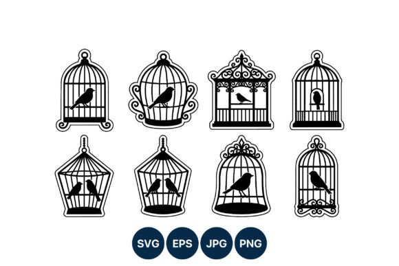 Birds in Decorative Cage Silhouettes: Vector Art for Modern Design